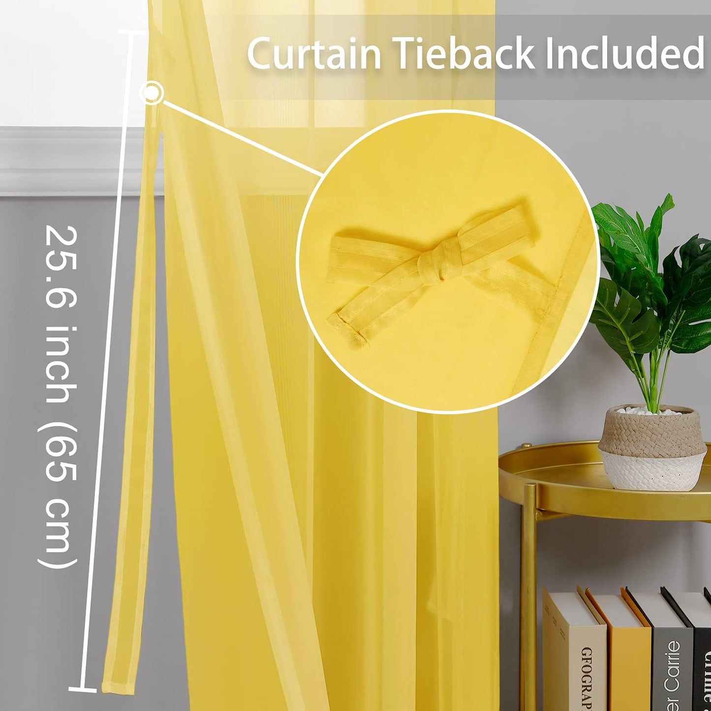 Sheer Curtains for Living Room with Tiebacks, Grommet Top Light Filtering Airy Voile Drapes Lightweight Window Curtains for Bedroom, Nursery, Yellow, W52 X L84, Set of 2 Soft Textured Panels