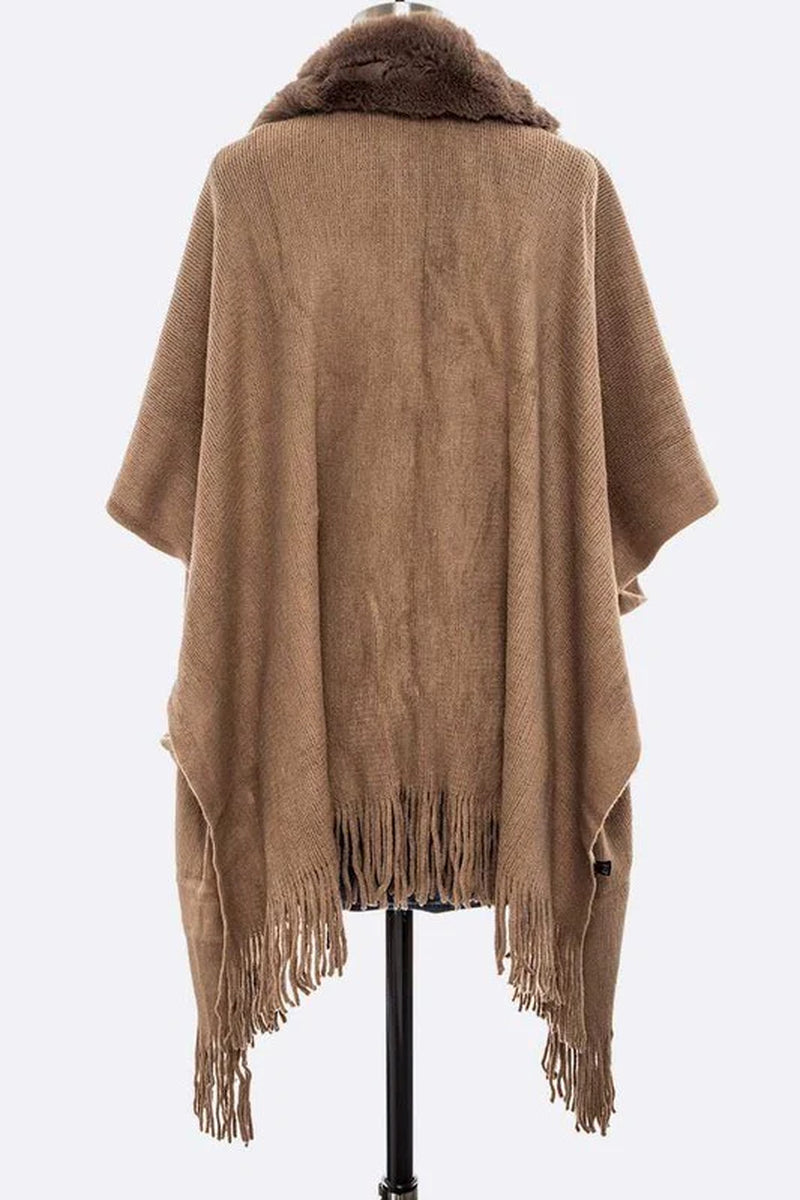 Faux Fur Lapel Long Cardigan
