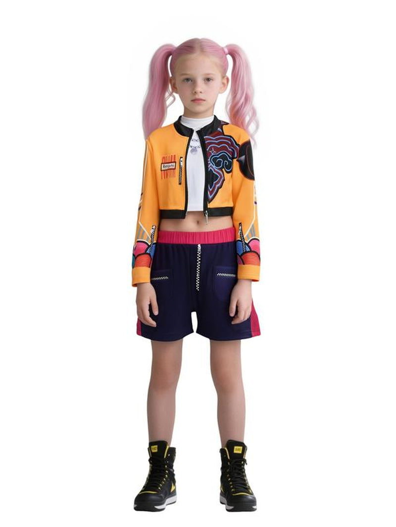 Girls' K-Pop Rumi Role Play Costume Set, Halloween Devil Style for Teenage Girls, Trendy Cosplay Clothes for All Seasons