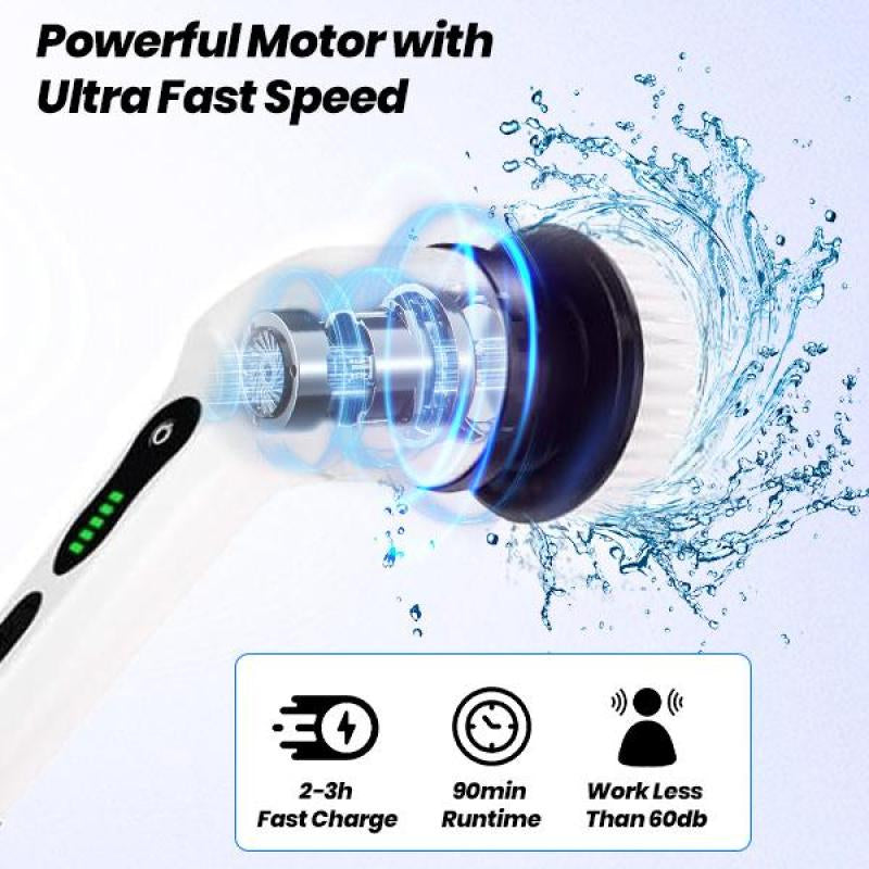Electric Spin Scrubber with 9 Replaceable Brush Heads Dual Speed Adjustable Handle for Bathroom Kitchen Car Portable Durable USB-C Fast Charging Cleaner Household Itemcarrie-