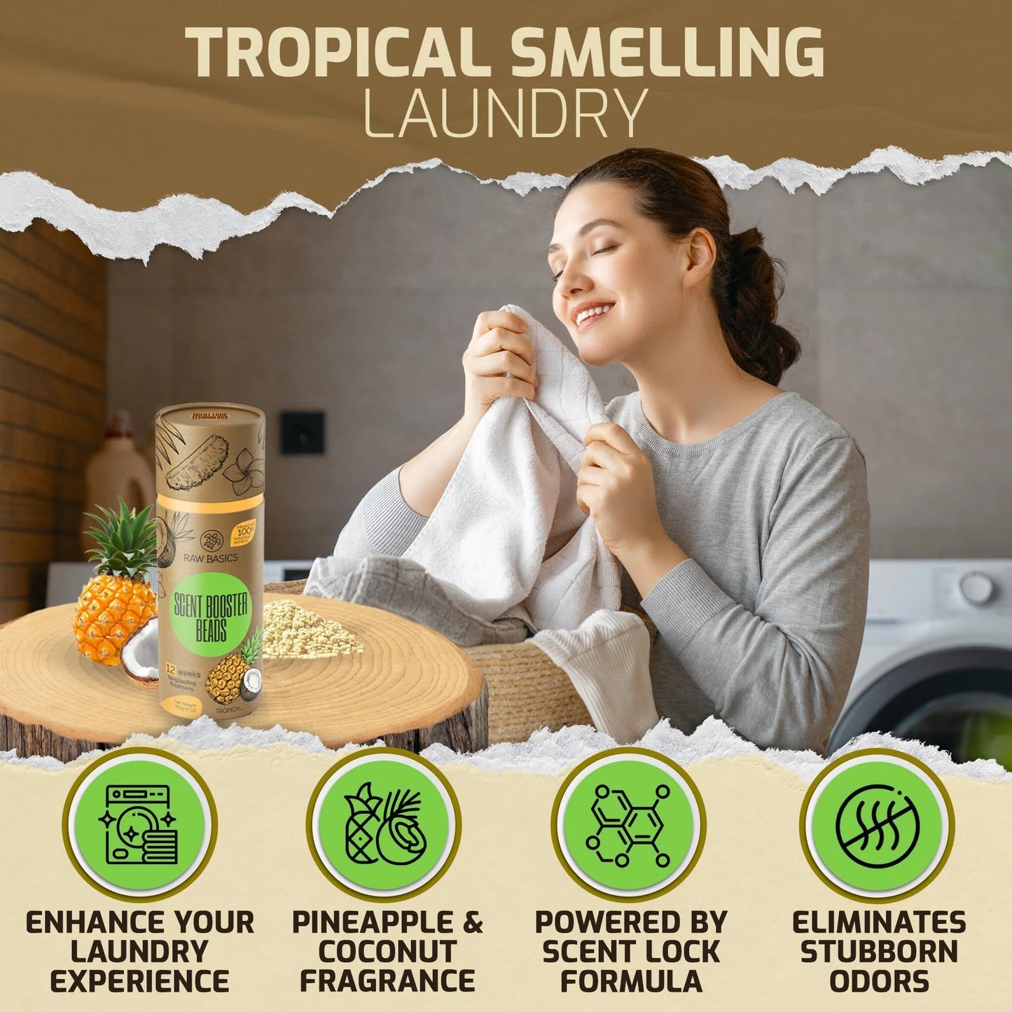 Laundry Scent Boosters Tropical Aroma Washer Beads and Deodorizer Supplies Fragrance Essentials for All Fabric Scented Bulk Odor Eliminator and Clothes Refresher Long Lasting Smell Remover