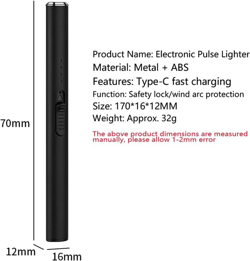Electric Arc Flameless Lighter Windproof with Safety Lock USB Fast Charging Data Cable for Camping BBQ Candle