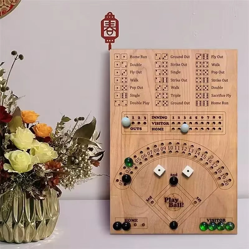 Baseball Dice Board Game Wooden Dice and Marble Board Game Interactive Double Battle Table Game Fun Sports Toy