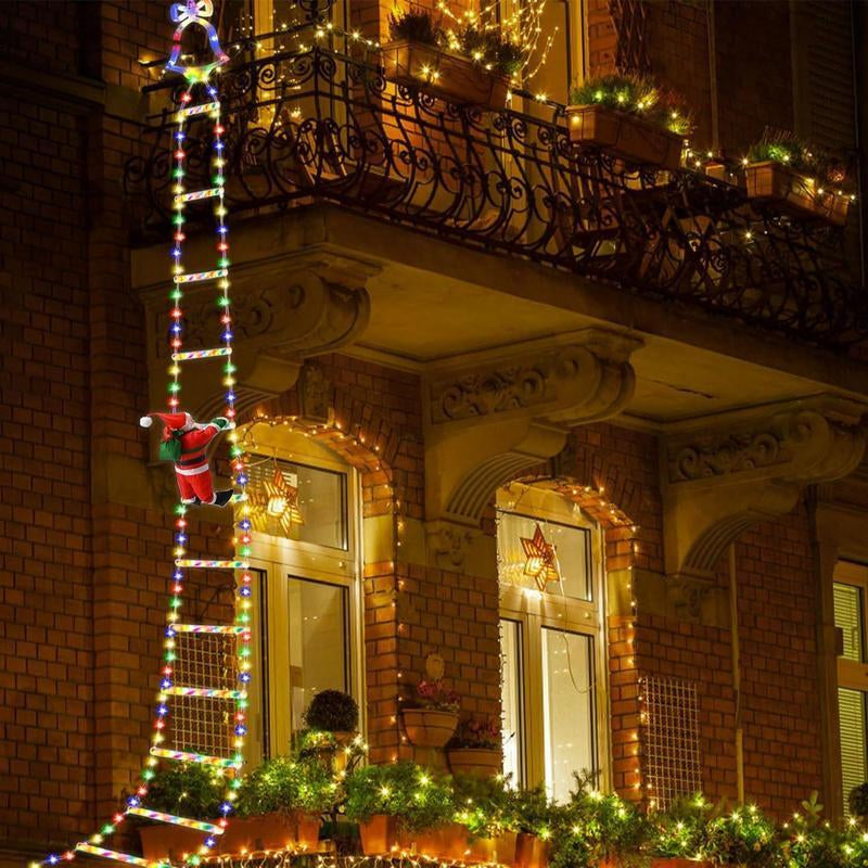 Christmas Santa Climbing Stairs Light (Static Santa Design) - Battery-Powered (Batteries Excluded), 8 Flashing Modes, Easy Installation & Durable, Festive Decor, Great Christmas Gift Option