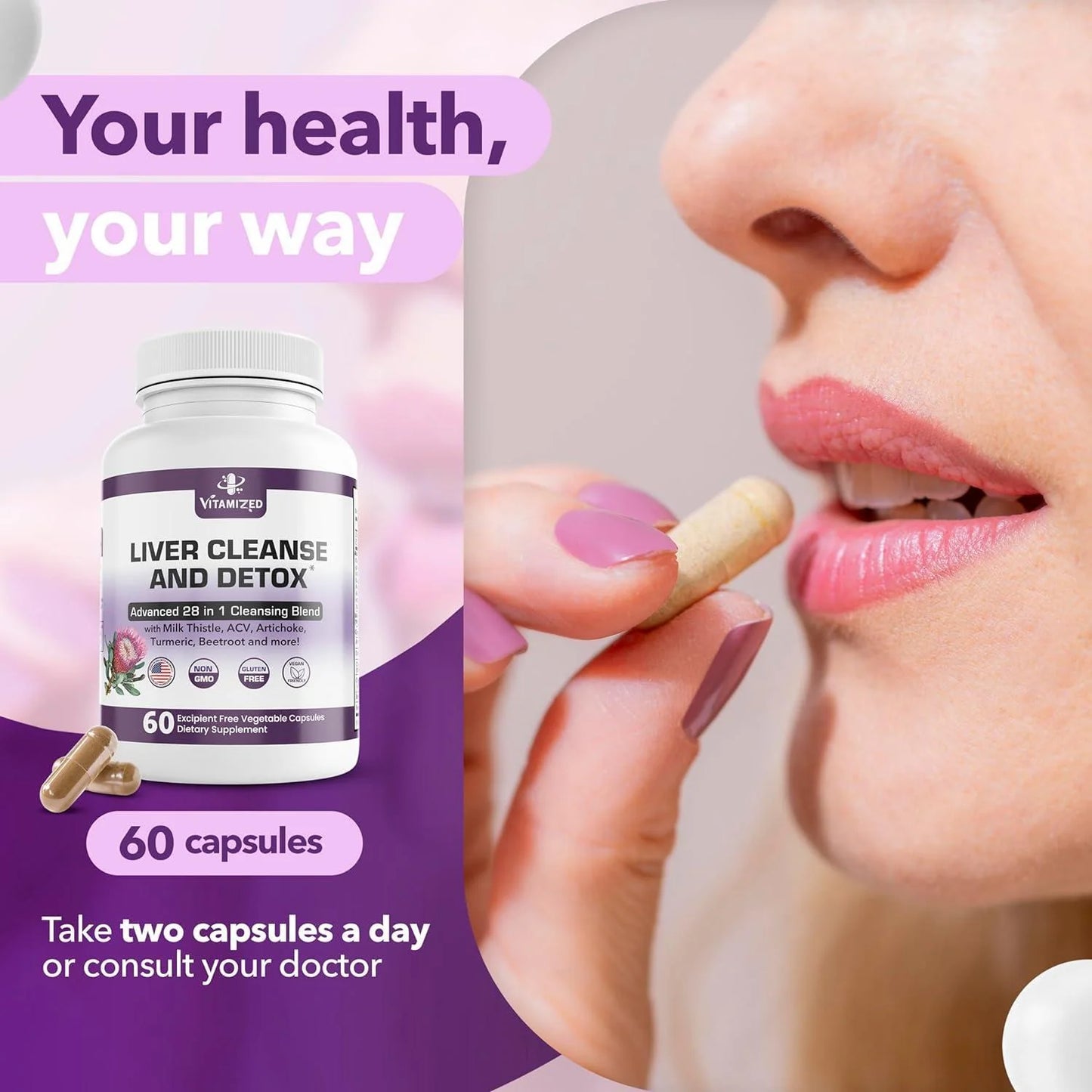 Liver Cleanse and Detox Formula Milk Thistle, Artichoke Extract, Dandelion, and Apple Cider Vinegar Liver Health Supplement