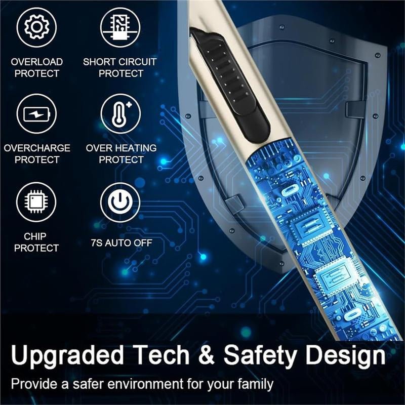 Electric Arc Flameless Lighter Windproof with Safety Lock USB Fast Charging Data Cable for Camping BBQ Candle