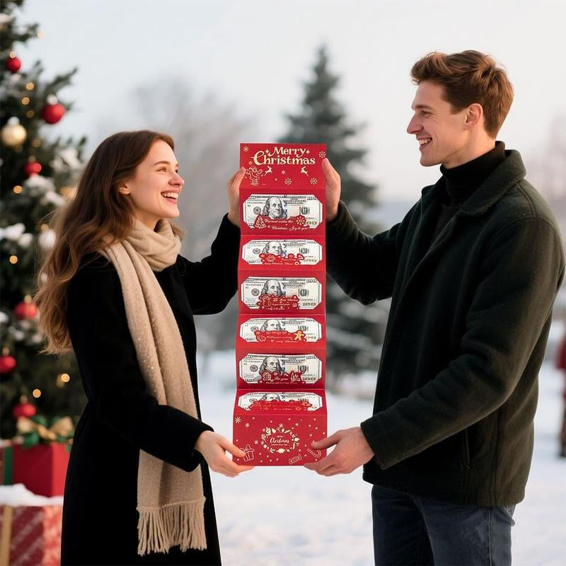 4PCS Christmas Cash Gift Envelope with Cartoongreeting Card-Creative Surprise Money Clipwallet & Unique Cash Box, Fun Holiday Gift Formen,Women & Any Recipient
