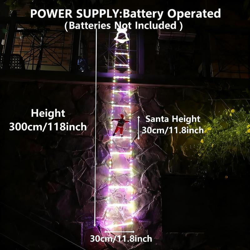 Christmas Santa Climbing Stairs Light (Static Santa Design) - Battery-Powered (Batteries Excluded), 8 Flashing Modes, Easy Installation & Durable, Festive Decor, Great Christmas Gift Option