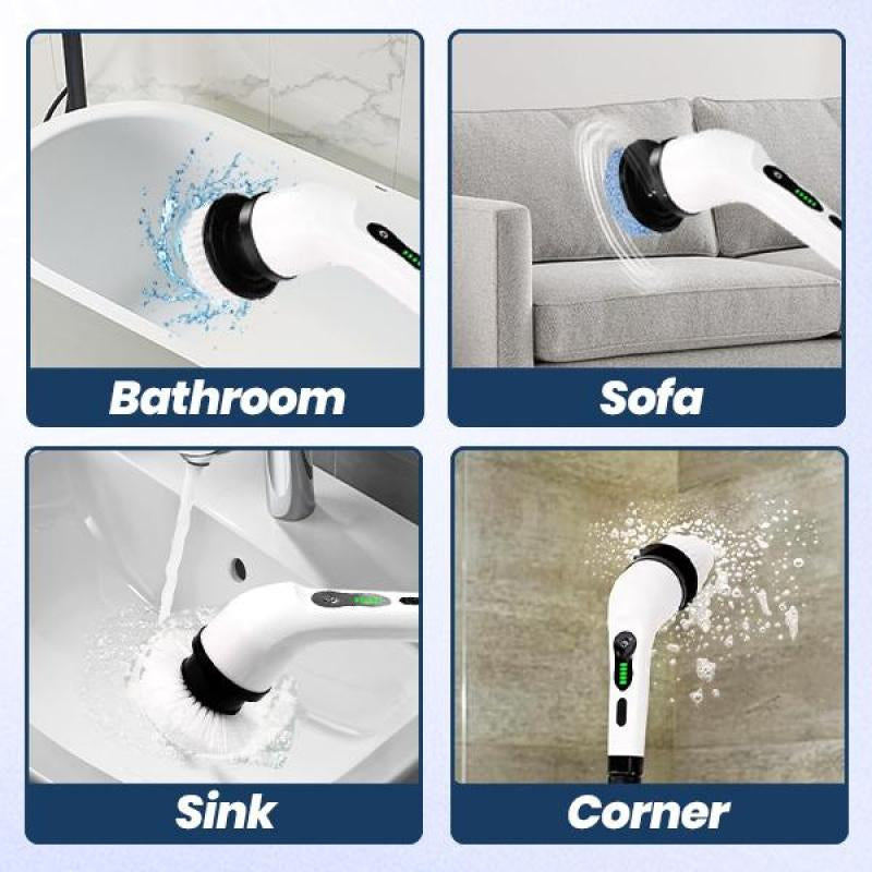 Electric Spin Scrubber with 9 Replaceable Brush Heads Dual Speed Adjustable Handle for Bathroom Kitchen Car Portable Durable USB-C Fast Charging Cleaner Household Itemcarrie-