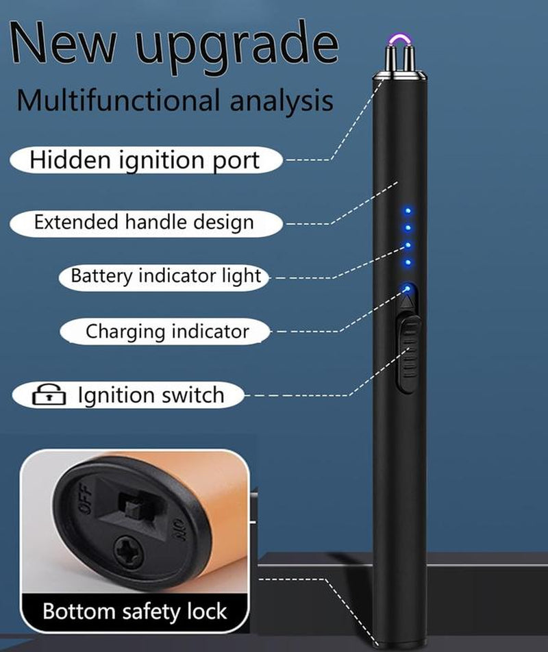Electric Arc Flameless Lighter Windproof with Safety Lock USB Fast Charging Data Cable for Camping BBQ Candle
