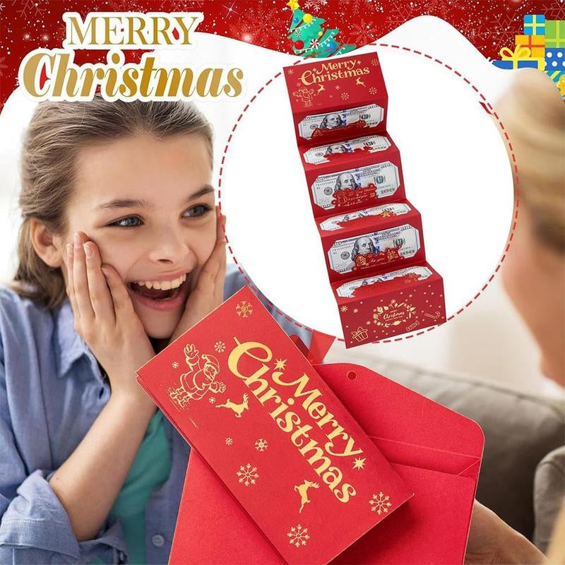 4PCS Christmas Cash Gift Envelope with Cartoongreeting Card-Creative Surprise Money Clipwallet & Unique Cash Box, Fun Holiday Gift Formen,Women & Any Recipient