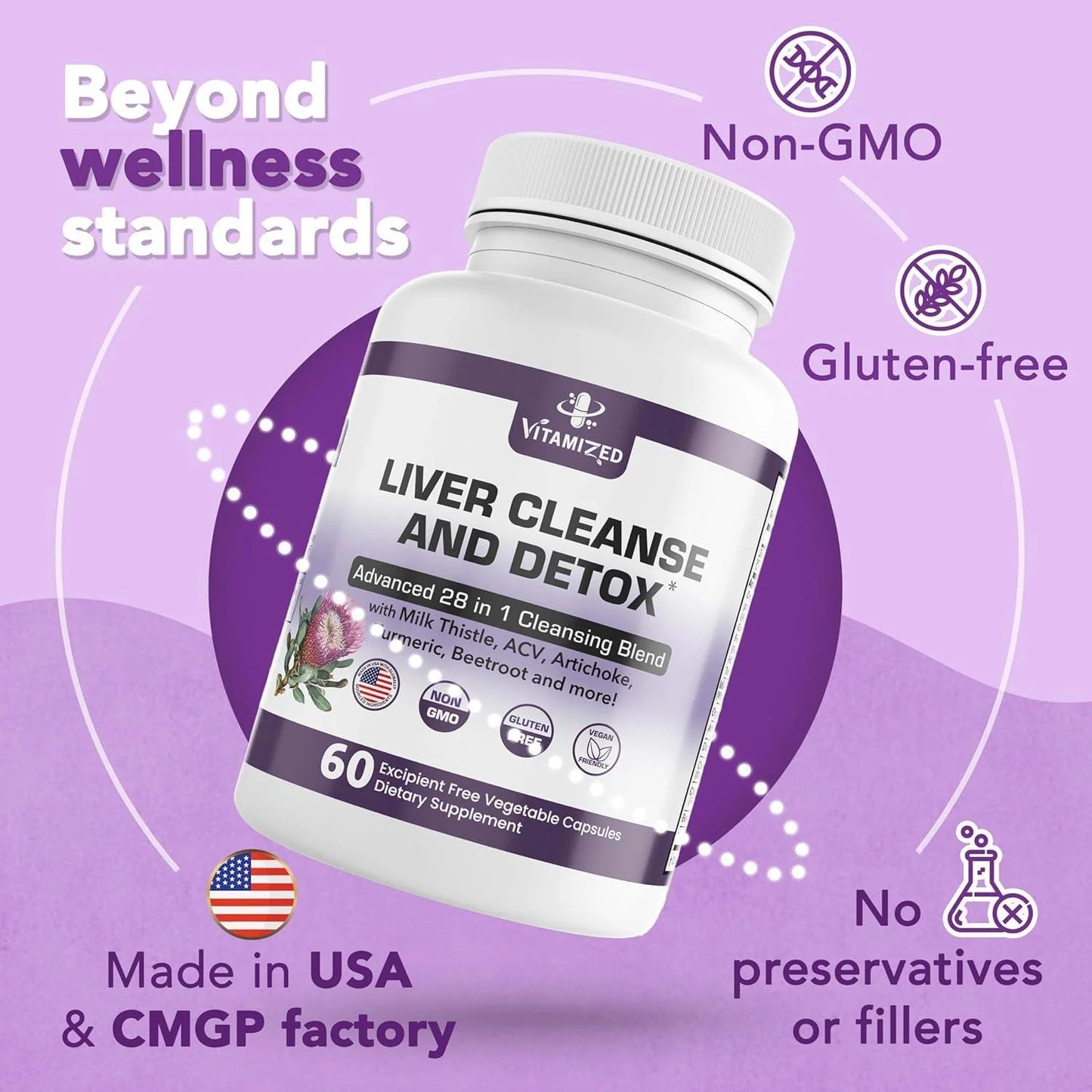Liver Cleanse and Detox Formula Milk Thistle, Artichoke Extract, Dandelion, and Apple Cider Vinegar Liver Health Supplement