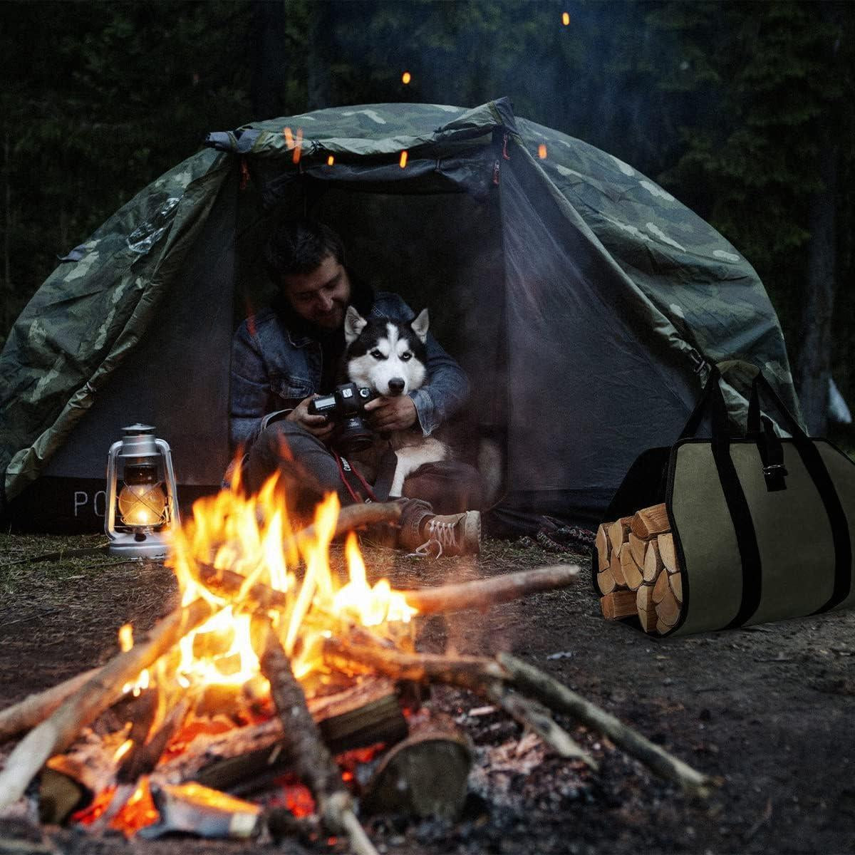 Wood Stove Accessories Firewood Carrier Wood Carrier for Firewood Holder BBQ Accessories Log Tote Bag Fire Wood Log Carrier for Firewood Carriers with Handles Waxed Canvas Firewood Log Carrier
