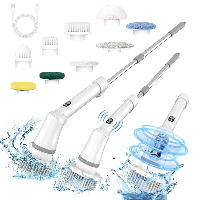 Electric Spin Scrubber with 9 Replaceable Brush Heads Dual Speed Adjustable Handle for Bathroom Kitchen Car Portable Durable USB-C Fast Charging Cleaner Household Itemcarrie-