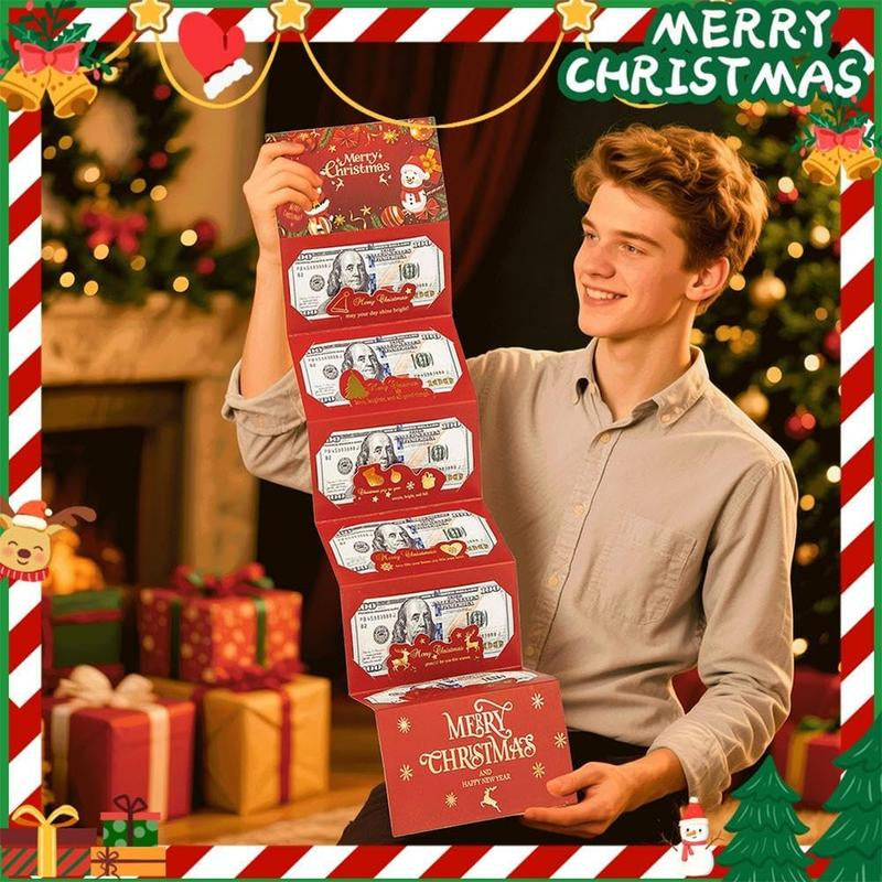4PCS Christmas Cash Gift Envelope with Cartoongreeting Card-Creative Surprise Money Clipwallet & Unique Cash Box, Fun Holiday Gift Formen,Women & Any Recipient