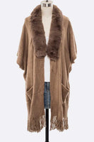 Faux Fur Lapel Long Cardigan