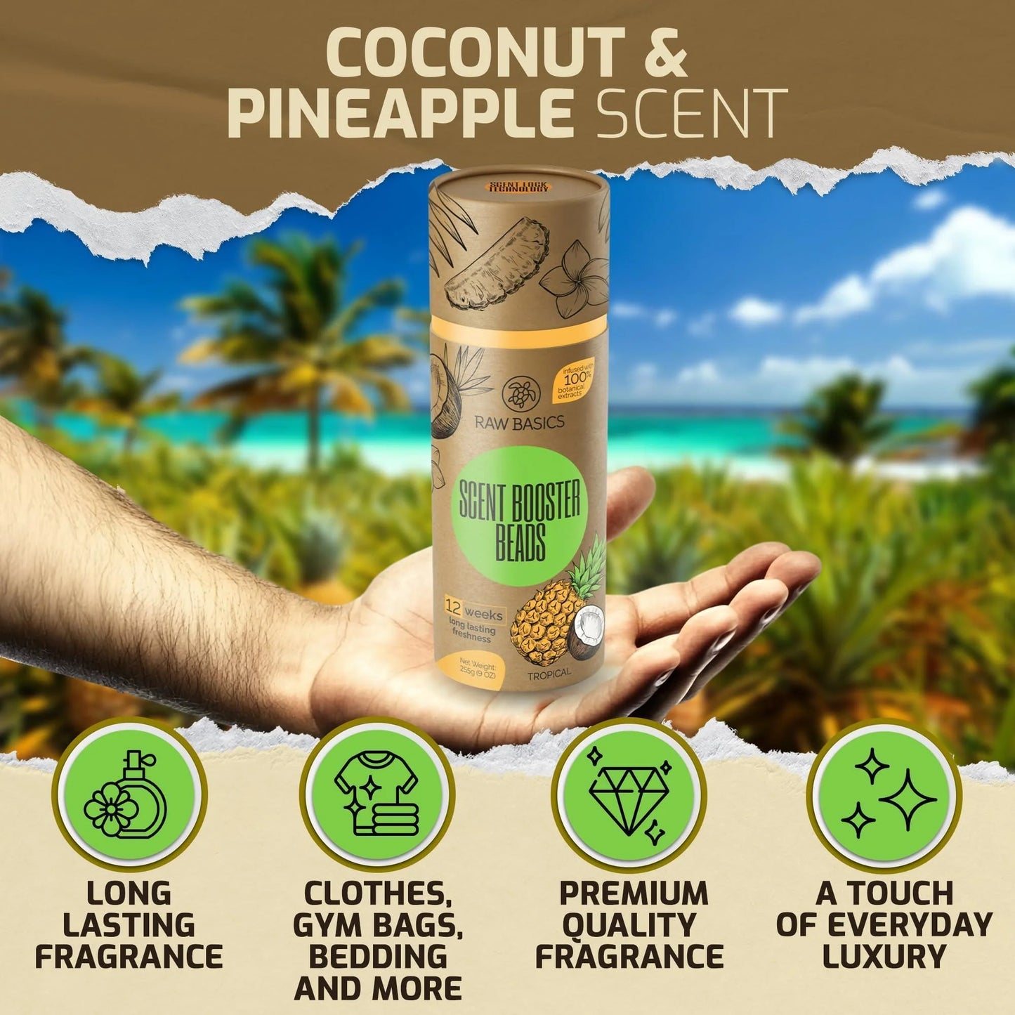 Laundry Scent Boosters Tropical Aroma Washer Beads and Deodorizer Supplies Fragrance Essentials for All Fabric Scented Bulk Odor Eliminator and Clothes Refresher Long Lasting Smell Remover