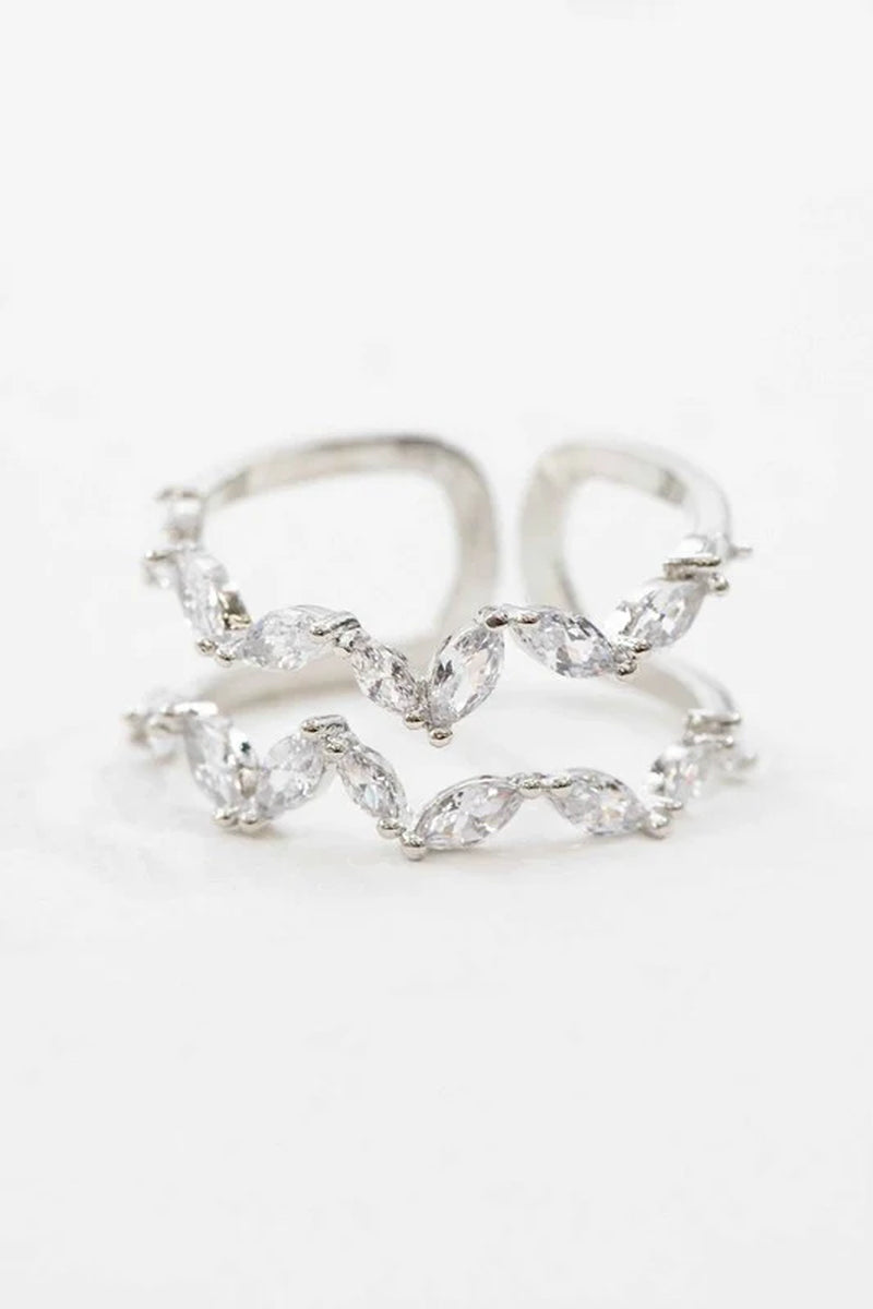 Stone Double Layer Adjustable Ring | Silver