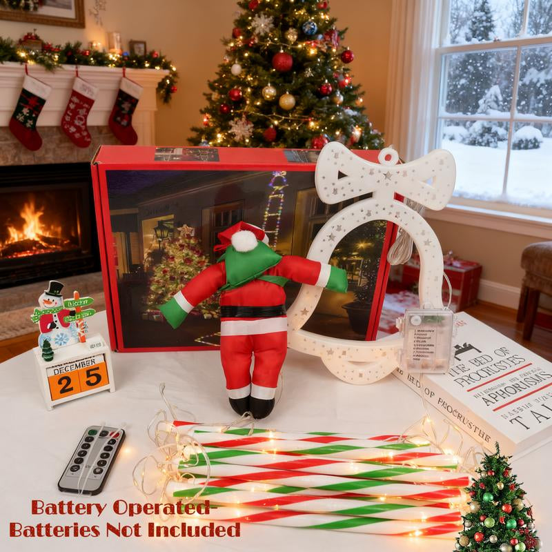Christmas Santa Climbing Stairs Light (Static Santa Design) - Battery-Powered (Batteries Excluded), 8 Flashing Modes, Easy Installation & Durable, Festive Decor, Great Christmas Gift Option