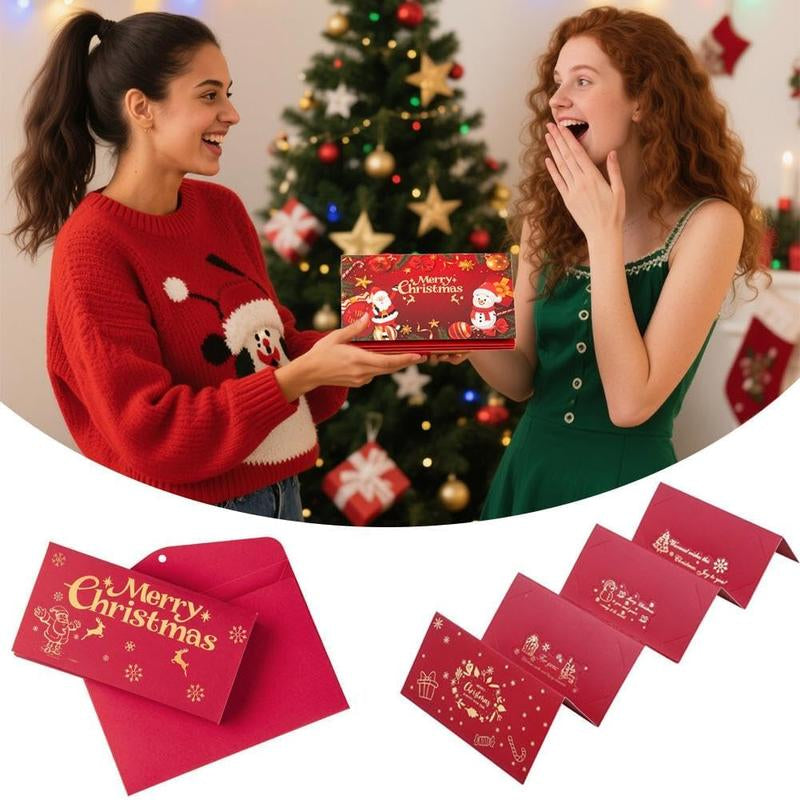 4PCS Christmas Cash Gift Envelope with Cartoongreeting Card-Creative Surprise Money Clipwallet & Unique Cash Box, Fun Holiday Gift Formen,Women & Any Recipient