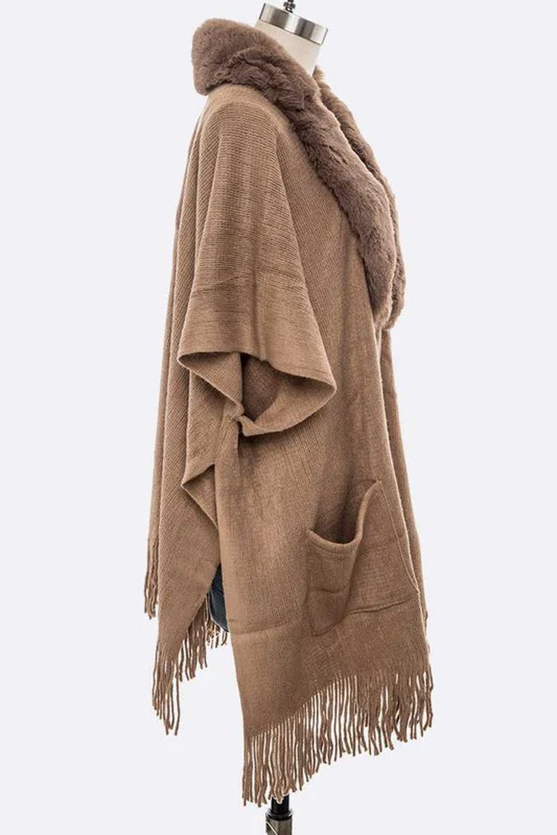 Faux Fur Lapel Long Cardigan
