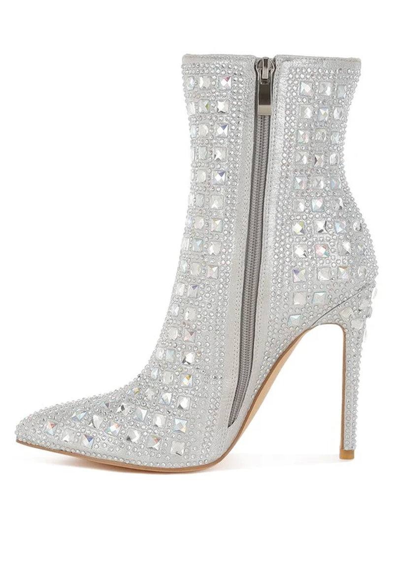 Frostin Pointed Toe Rhinestones Stiletto Boots