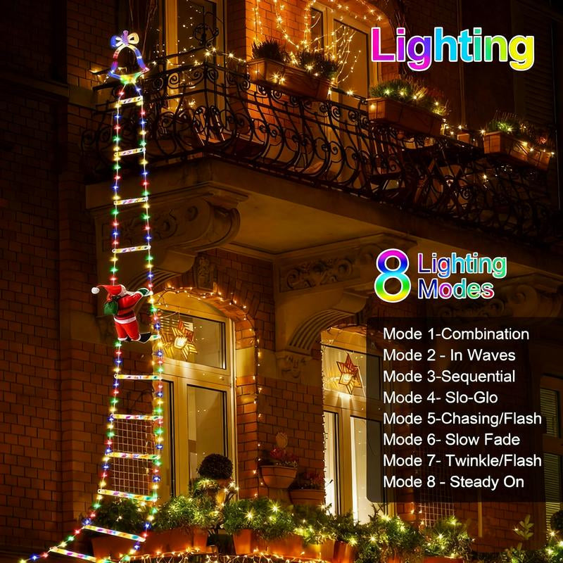 Christmas Santa Climbing Stairs Light (Static Santa Design) - Battery-Powered (Batteries Excluded), 8 Flashing Modes, Easy Installation & Durable, Festive Decor, Great Christmas Gift Option