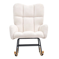VEVOR Rocking Chair Nursery, Glider Rocking Chair with Soft Seat and High Backrest, Electric Chair 250 Lbs Weight Capacity Teddy Fabric, Upholstered Glider Rocker Chair for Nursery, Bedroom, Living Room, Ivory White