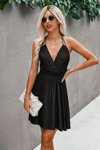 Sleeveless Open Back Knot V Neck Elastic Dress