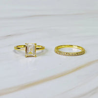 Emerald Cut Solitaire Ring Set of 2