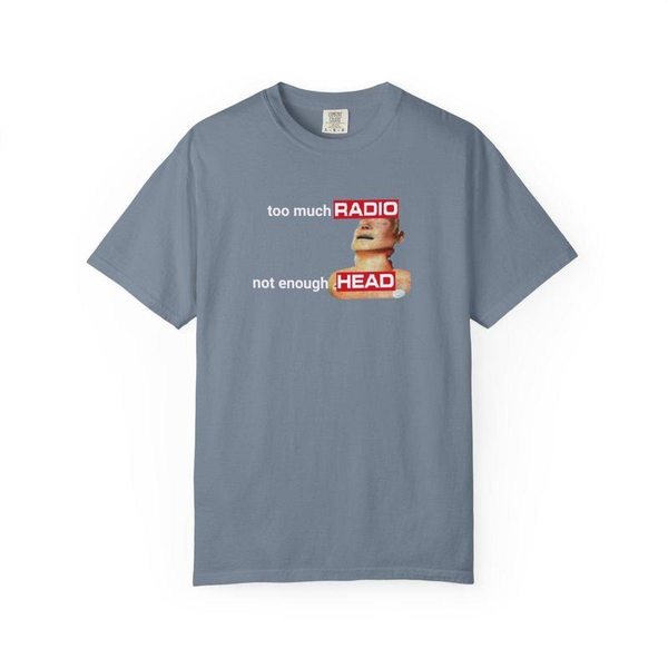 Too Much Radio Not Enough Head Shirt 100% Cotton Gildan Brainrot Offensive Inappropriate Adult Humor Silly Gag Stupid Vintage Raunchy Tshirt Menswear Cartoon Fitted Short Sleeve Crew Neck Casual Unisex Summer Top