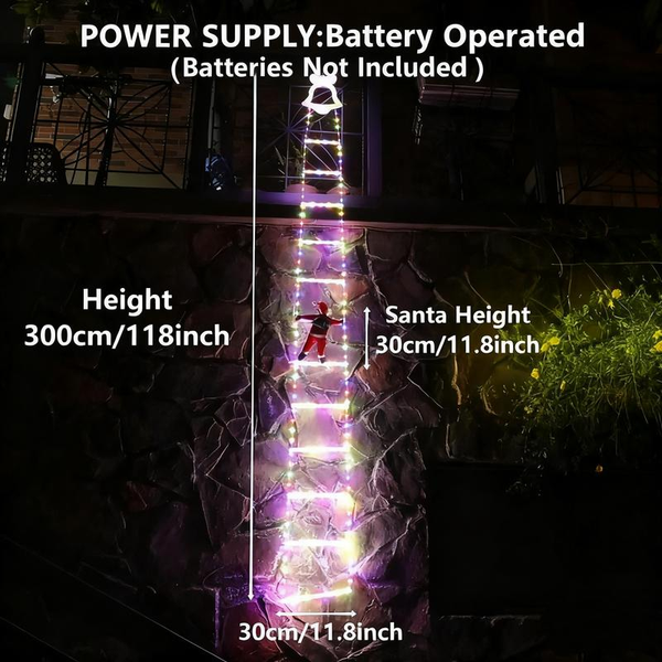 Christmas Santa Climbing Stairs Light (Static Santa Design) - Battery-Powered (Batteries Excluded), 8 Flashing Modes, Easy Installation & Durable, Festive Decor, Great Christmas Gift Option