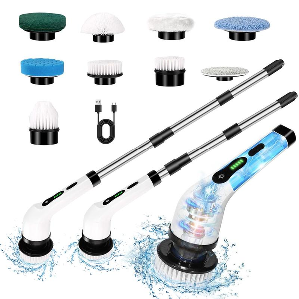 Electric Spin Scrubber with 9 Replaceable Brush Heads Dual Speed Adjustable Handle for Bathroom Kitchen Car Portable Durable USB-C Fast Charging Cleaner Household Itemcarrie-