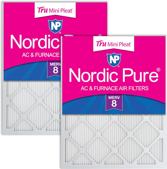 16X24X1 (Actual Size: 15 3/8 X 23 3/8 X 3/4) Tru Mini Pleat MERV 8 AC Furnace Air Filters - 2.5X More Media for Longer-Lasting, High-Efficiency Filtration - 2 Pack