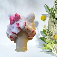 Luxury White Teddy Satin-Lined Bonnet - 3D Plush Bonnets, Adjustable, Stylish, Daily Hair Care, Bonnet