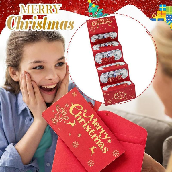 4PCS Christmas Cash Gift Envelope with Cartoongreeting Card-Creative Surprise Money Clipwallet & Unique Cash Box, Fun Holiday Gift Formen,Women & Any Recipient