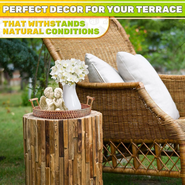 Rattan Tray 8.7 Inch round Woven Serving Basket with Handles Decorative Tray for Coffee Table Bread Fruit Vegetables Restaurant & Home Use