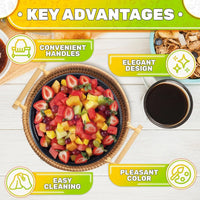 Rattan Tray 8.7 Inch round Woven Serving Basket with Handles Decorative Tray for Coffee Table Bread Fruit Vegetables Restaurant & Home Use