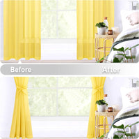 Sheer Curtains for Living Room with Tiebacks, Grommet Top Light Filtering Airy Voile Drapes Lightweight Window Curtains for Bedroom, Nursery, Yellow, W52 X L84, Set of 2 Soft Textured Panels