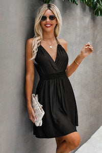 Sleeveless Open Back Knot V Neck Elastic Dress
