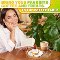 Rattan Tray 8.7 Inch round Woven Serving Basket with Handles Decorative Tray for Coffee Table Bread Fruit Vegetables Restaurant & Home Use