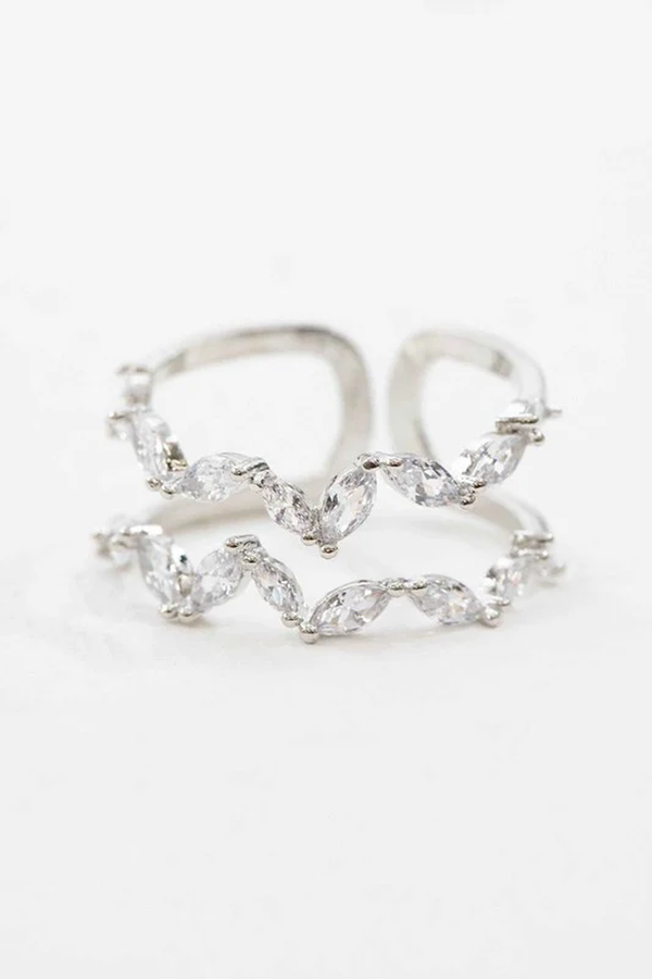 Stone Double Layer Adjustable Ring | Silver