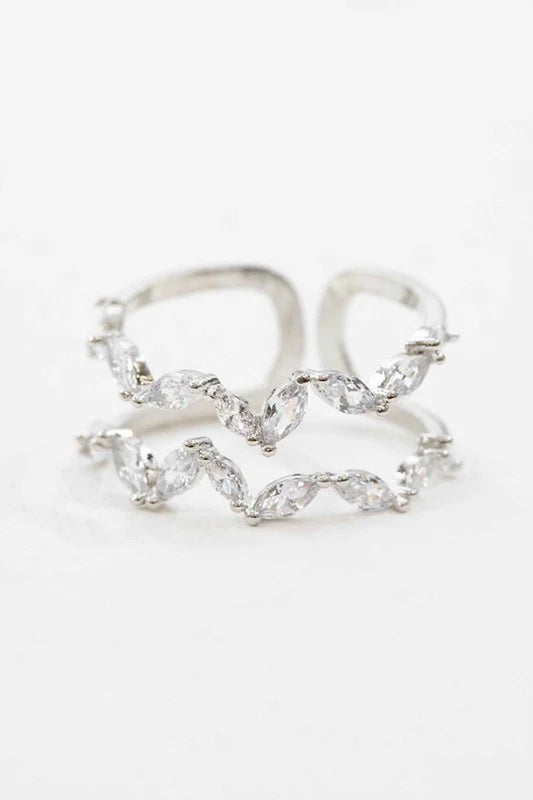 Stone Double Layer Adjustable Ring | Silver