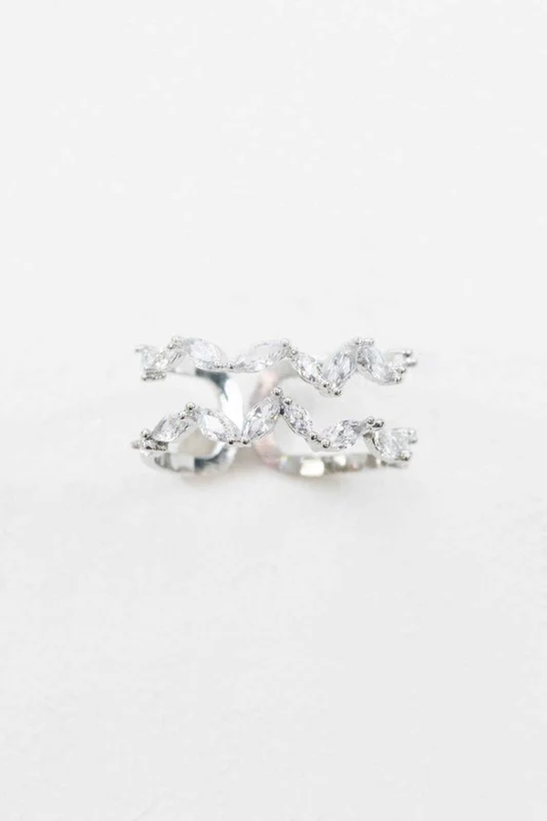 Stone Double Layer Adjustable Ring | Silver