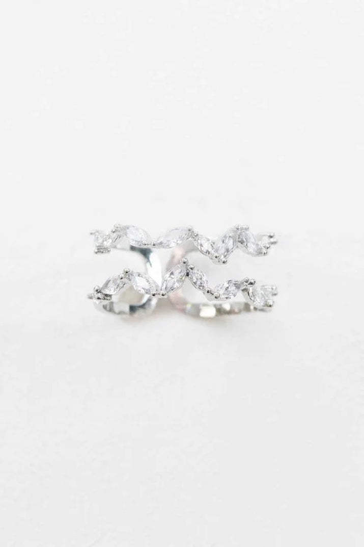 Stone Double Layer Adjustable Ring | Silver
