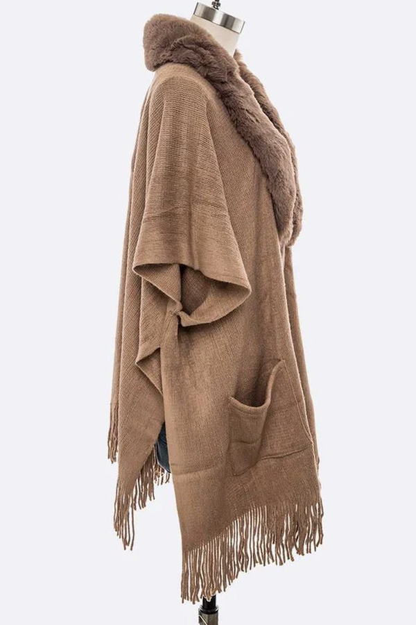 Faux Fur Lapel Long Cardigan