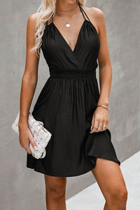 Sleeveless Open Back Knot V Neck Elastic Dress