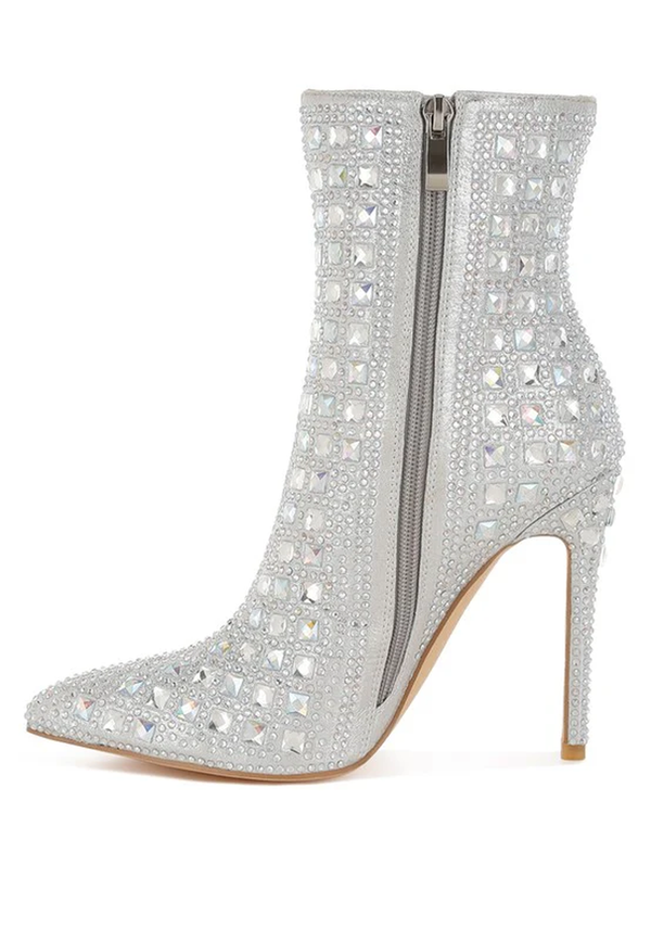 Frostin Pointed Toe Rhinestones Stiletto Boots