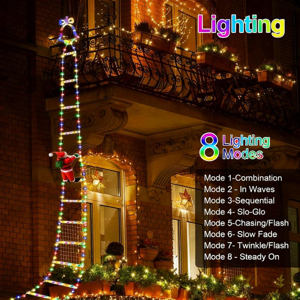 Christmas Santa Climbing Stairs Light (Static Santa Design) - Battery-Powered (Batteries Excluded), 8 Flashing Modes, Easy Installation & Durable, Festive Decor, Great Christmas Gift Option