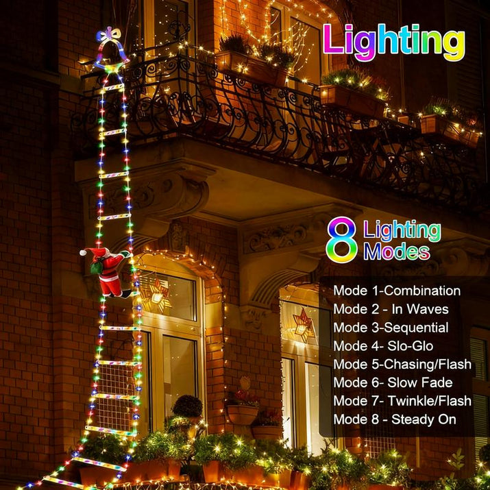 Christmas Santa Climbing Stairs Light (Static Santa Design) - Battery-Powered (Batteries Excluded), 8 Flashing Modes, Easy Installation & Durable, Festive Decor, Great Christmas Gift Option